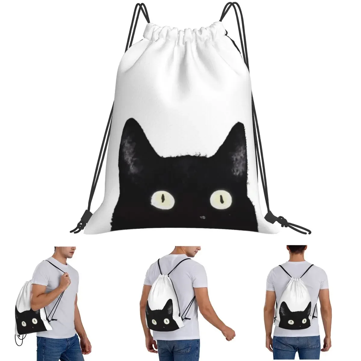 

Рюкзаки с черным котом, повседневные портативные сумки на шнурке, спортивная сумка, сумки для книг для мужчин и женщин, школьные