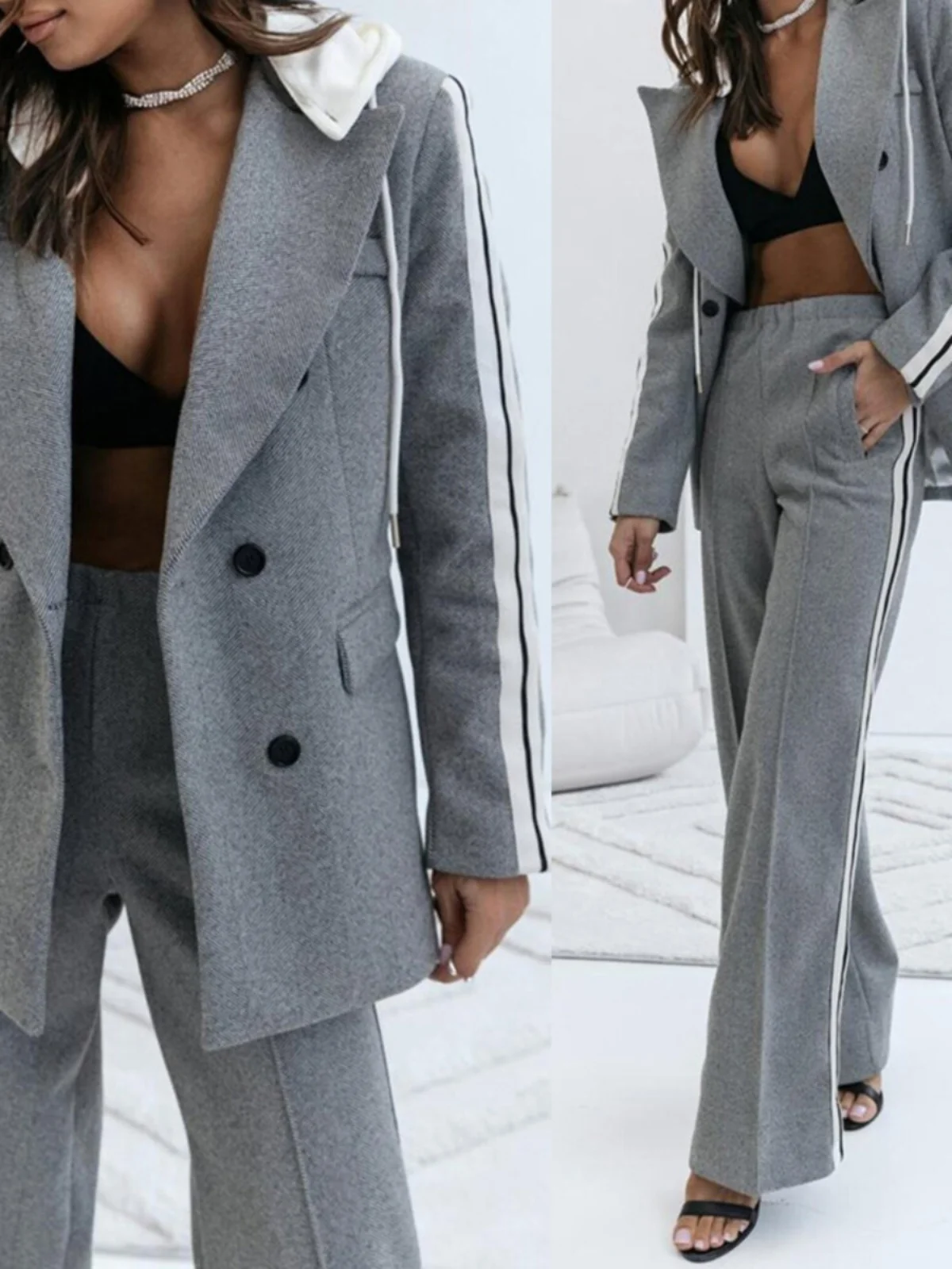 

Сексуальный двубортный комплект костюма, женские модные длинные брюки Sve, рабочий orm Sle, одежда, ансамбль