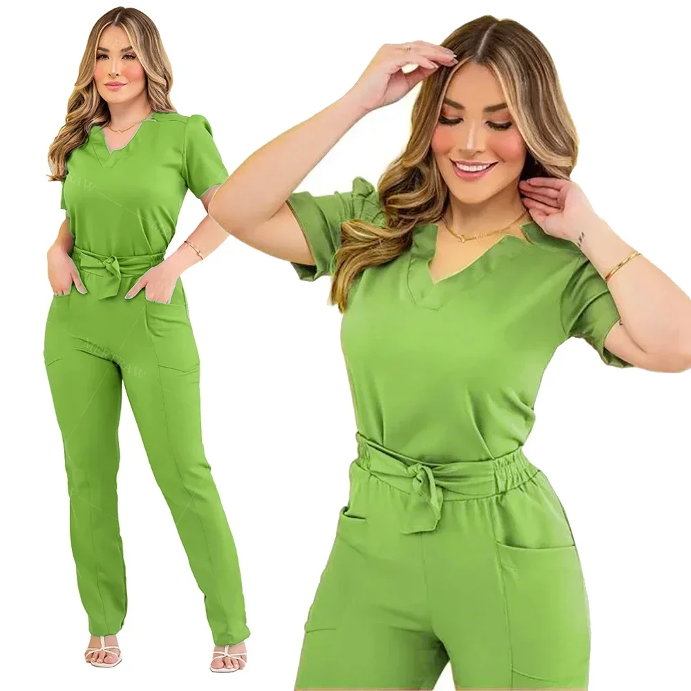 طقم فرك بتطريز للنساء ، زي طبي ، فرك بخصر ، سبا حلو ، صيدلي ، طبيب أسنان ، تصميم امريكان ، مقاس كبير