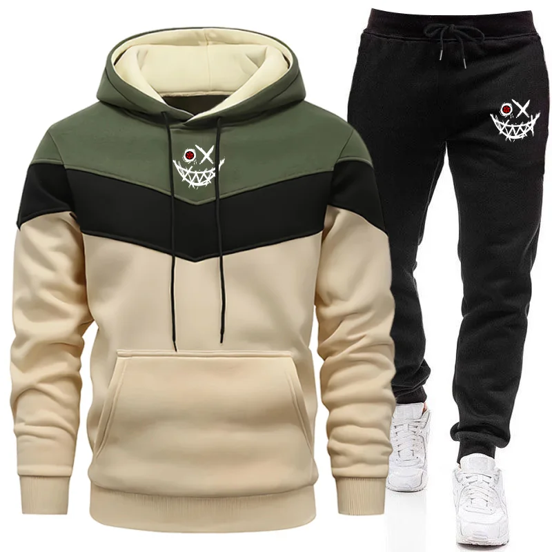 Automne hiver hommes survêtement impression décontracté offres spéciales sweat qualité sport Jogging homme vêtements une pièce à capuche pantalon