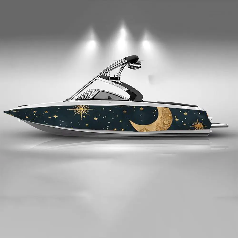 Retro Golden Stars Crescent Moon Beautiful Boat Sticker Vinyl Ship Pontoon Deck Boat Fishing Decorative Pontoon Boats Decal