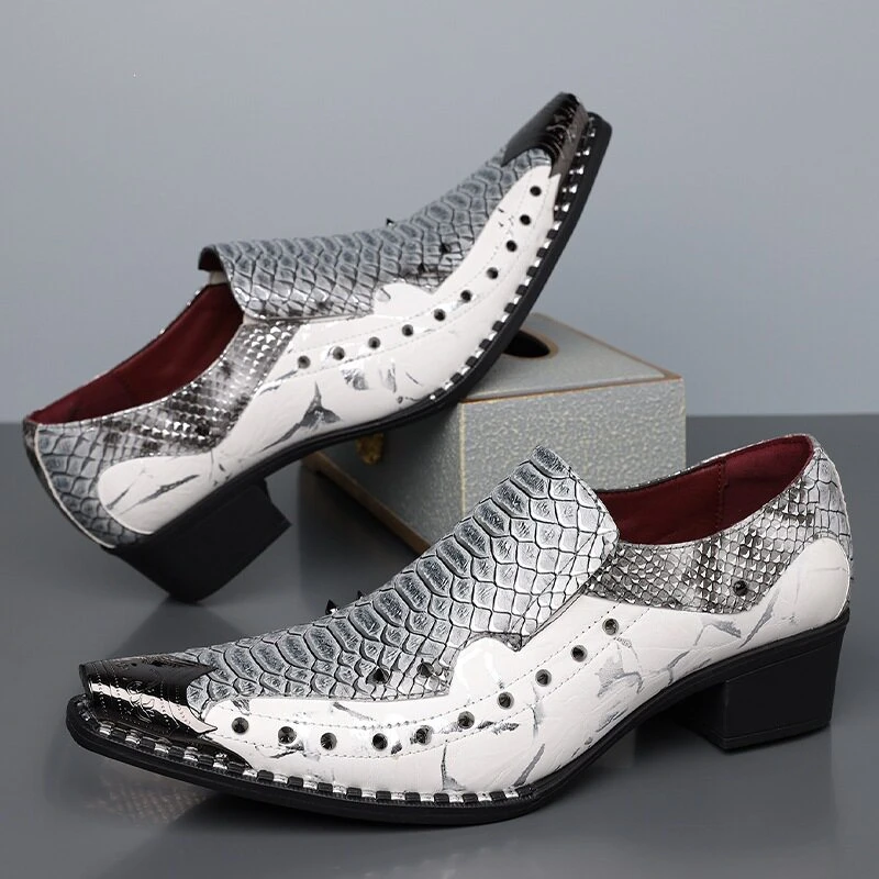 large size men's fashion stage nightclub natural leather rivets shoes slip-on lazy shoe designer studded sneakers cool footwear