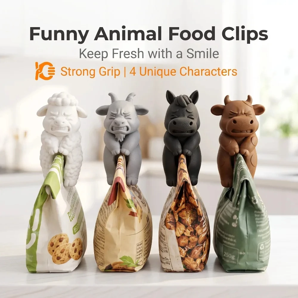 4pcs Bag Sealing Clips Animal Shapes Magnetic For Fridge Use Keeps Your Coffee Cereal Candy And Snack Bags Tightly Sealed