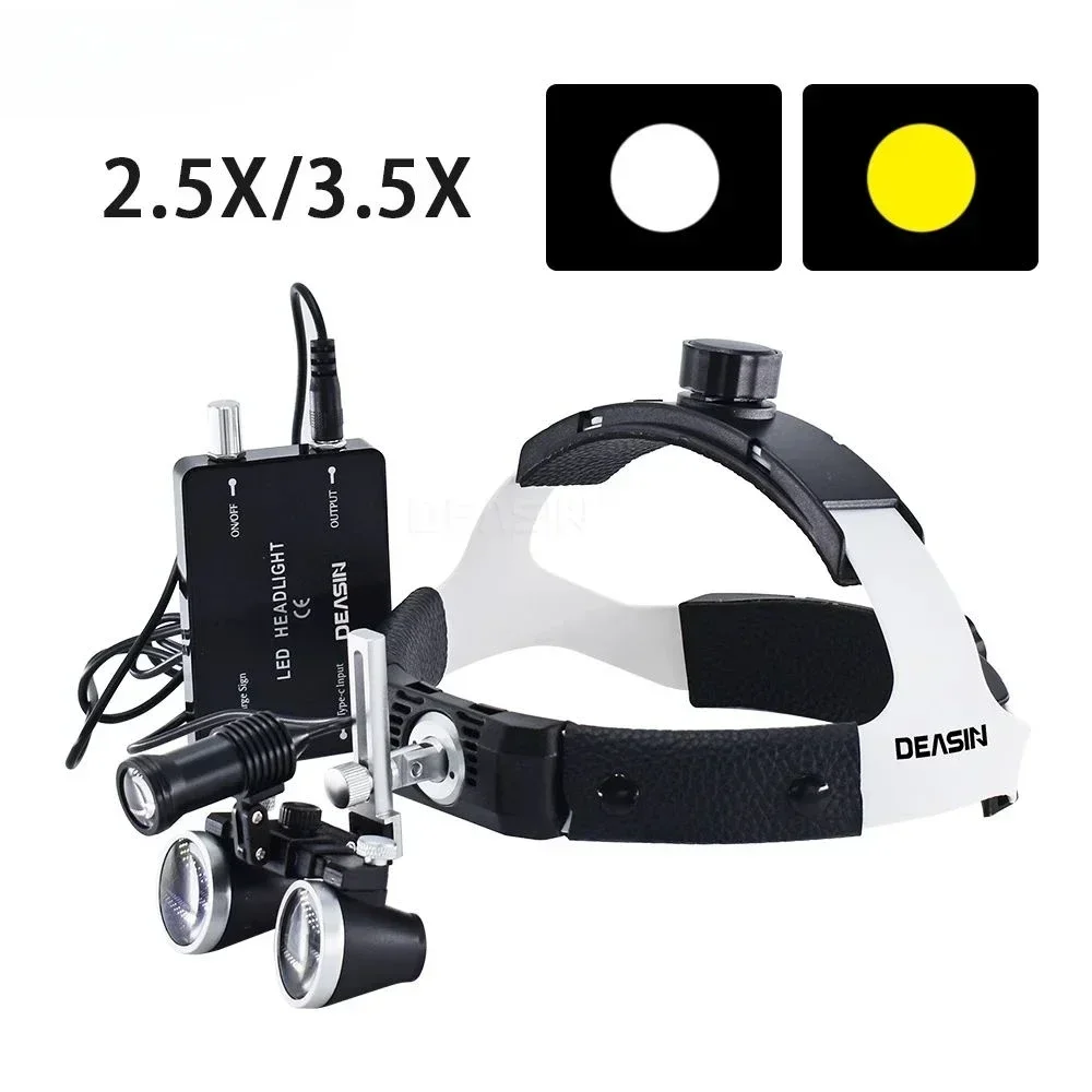 

Medical Head Wearing Headlight Dentistry Oral ENT Angle Adjustable 2.5X/3.5X Dental Binocular Loupe Magnifier with 5W intensity