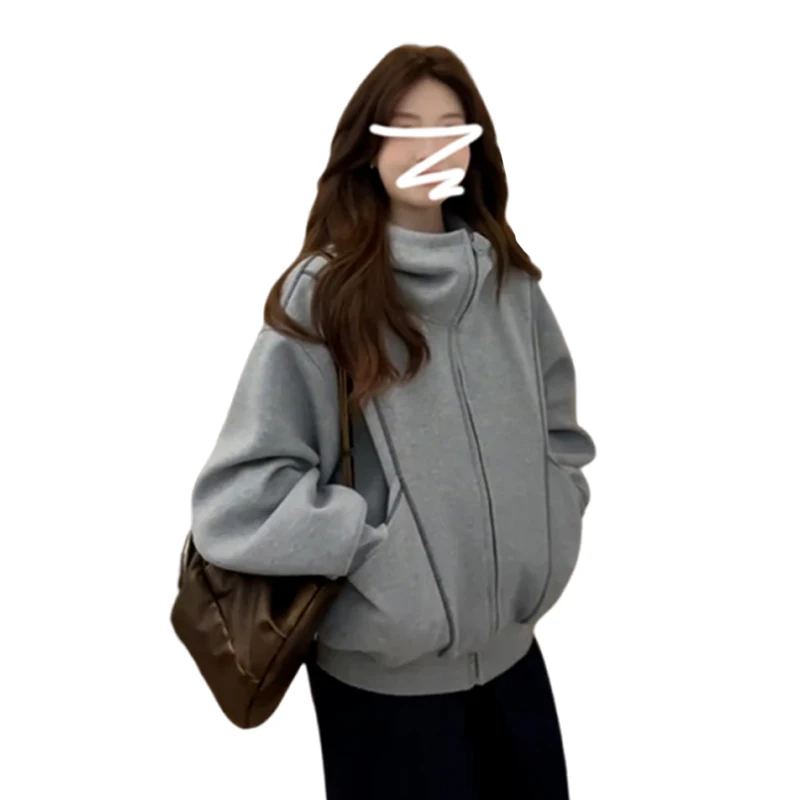 

Women's Autumn and Winter Hooded Zipper Cardigan Sweatshirt Loose Long-sleeved Thickened Jacket Fashionable Preppy Style Top