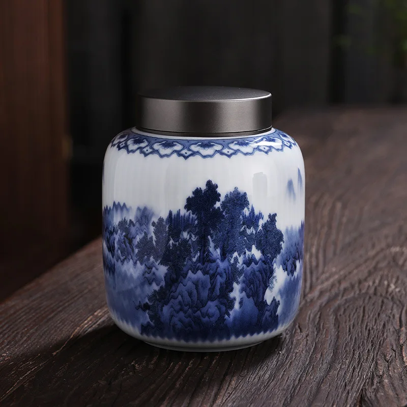 

European Ceramic Storage Blue and White Porcelain Tea Box with Lid Food Container Coffee Bean Candy Bottle Moisture-proof