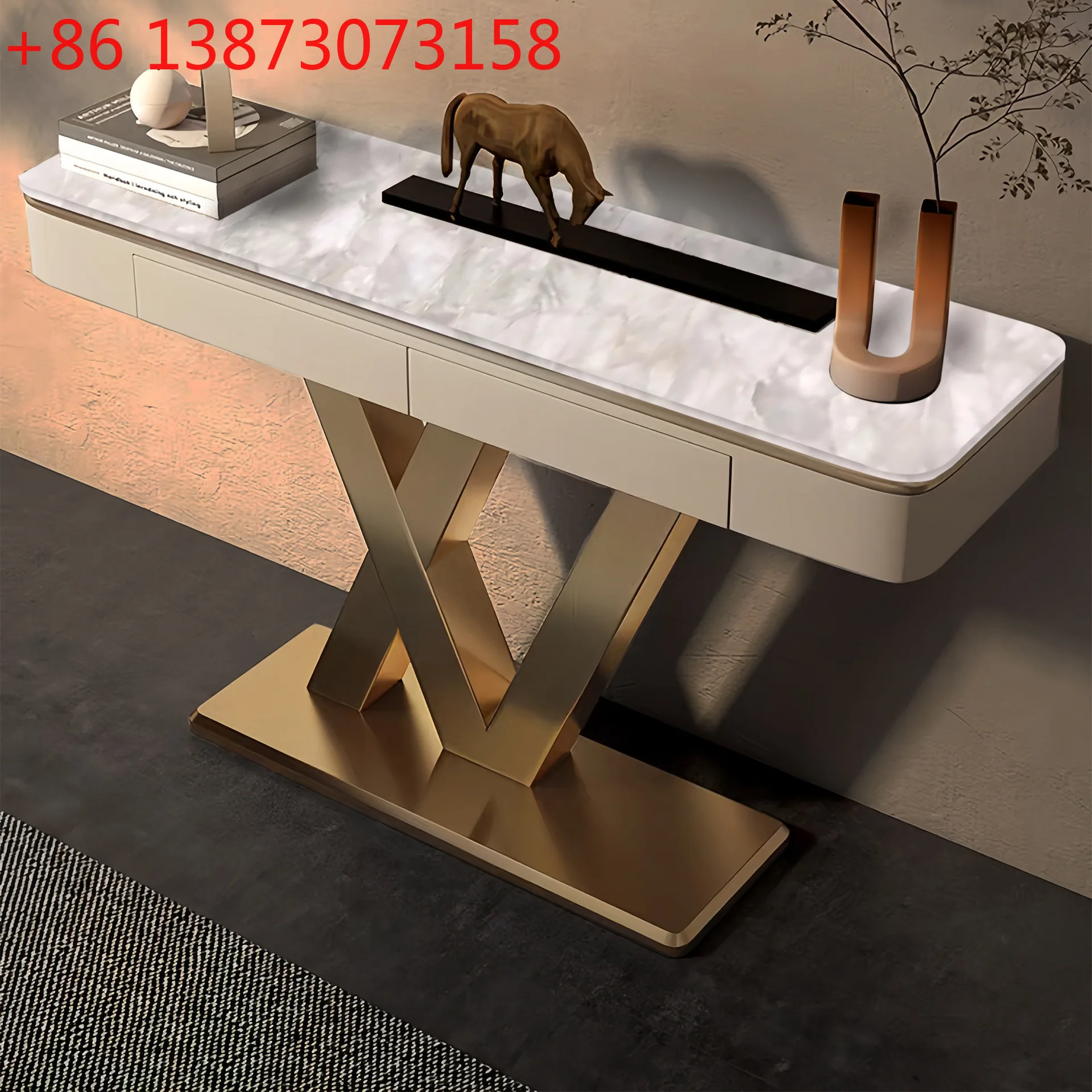 

Luminous jade entrance table Modern simple light luxury corridor High-end villa living room Metal foot entrance rack