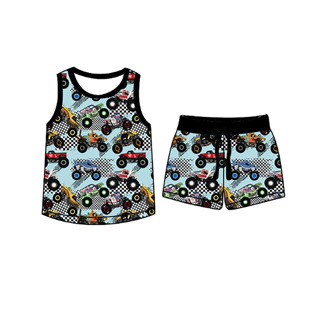 Summer Toddler Boys Western Cowboy Set Kids Casual Sleeveless Tank Top Shorts Truck Print Outfit