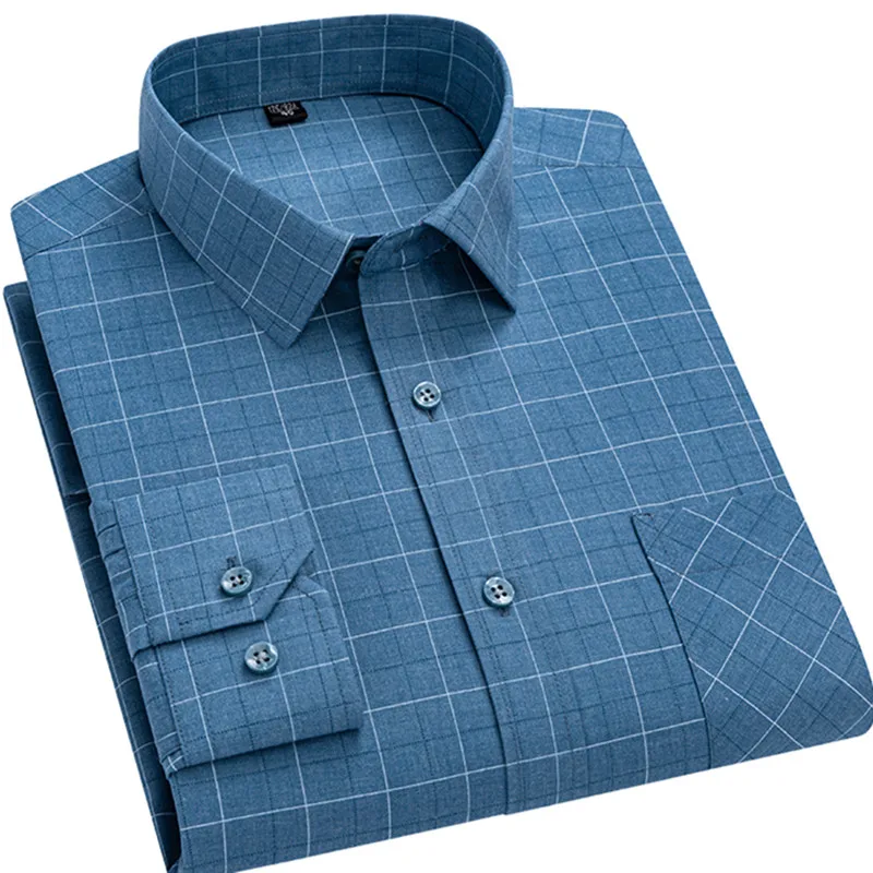 Luxury Mens Business Shirts New Design Spring Loose Soft Solid Plaid Smart Causal Pink White Regular Fit Thin Stripe Man Clothes