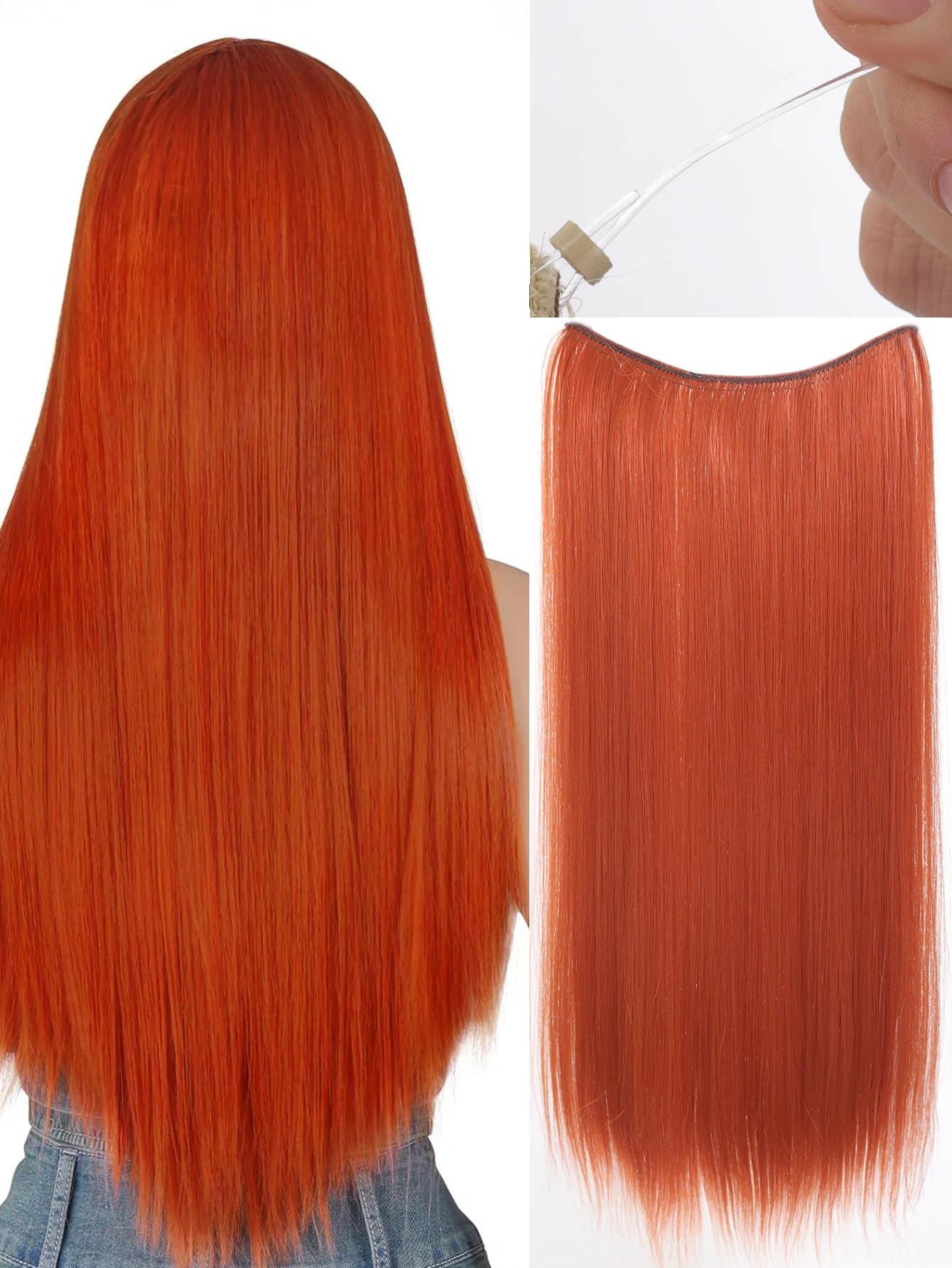 24Inch Synthetische Onzichtbare Draad Geen Clips In Hair Extensions Fish Line Hair Extensions Nep Haar Voor Vrouwen