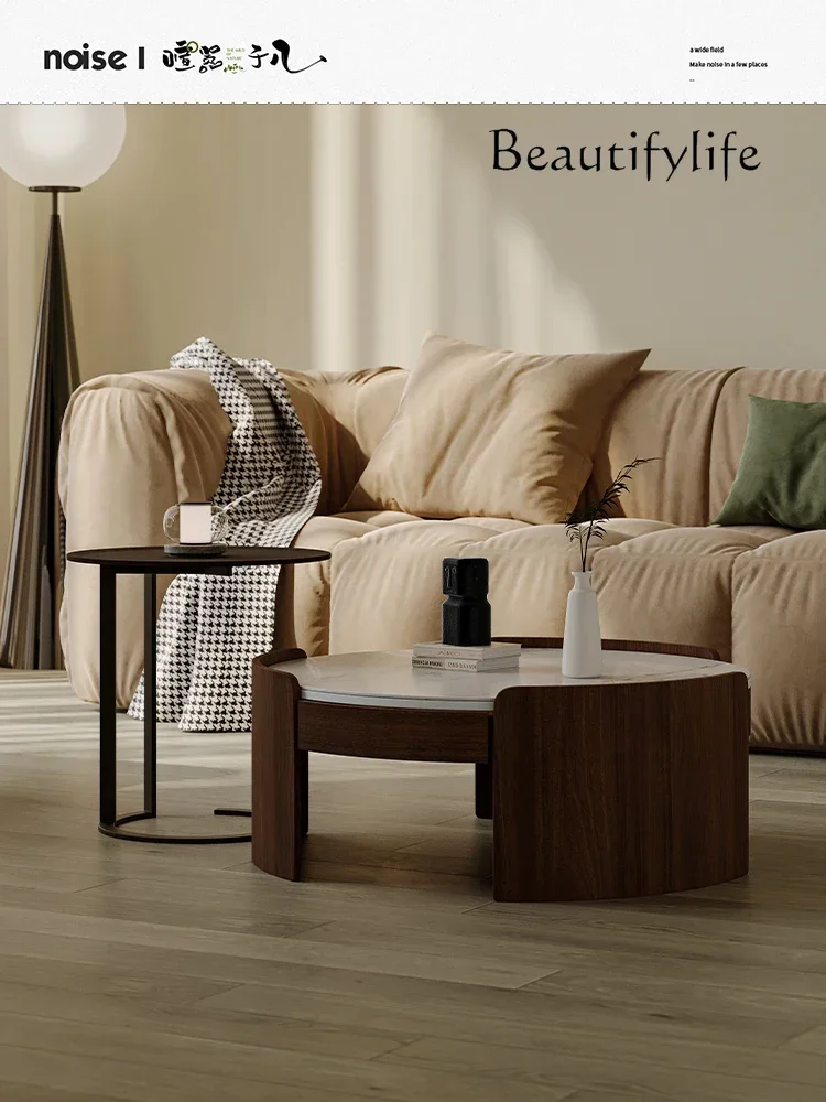 Living Room Coffee Table High Italian Minimalist Design round Stone Plate Small Coffee Table Combination