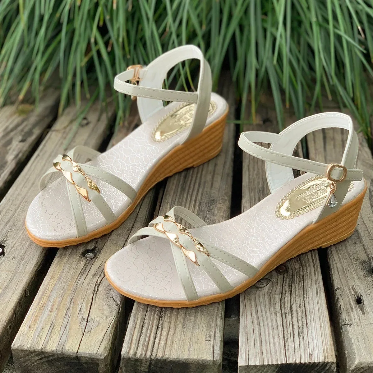 Summer Women's Open Toe Wedge Sandals Fashion Open Toe Ankle Strap Sandals for Women Dress Casual Heeled Shoes Zapatos Mujer