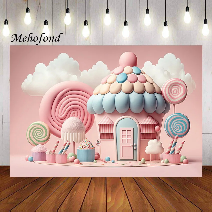 

Mehofond Photography Background Pink Sweet Lollipop Ice Cream Girl Birthday Party Cake Smash Portrait Decor Backdrop Photo Studi