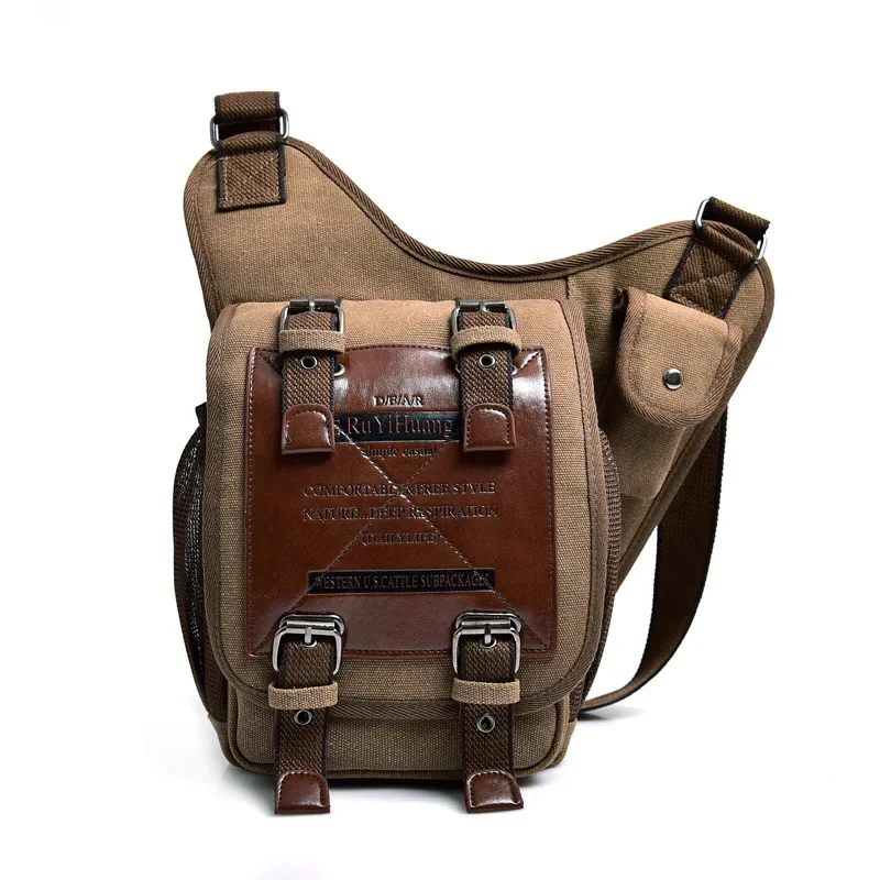 Men Crossbody Bags Male Canvas Shoulder Bags Boy Messenger Bags Handbags for Travel Vintage Style Casual Brown Bag bolsos hombre