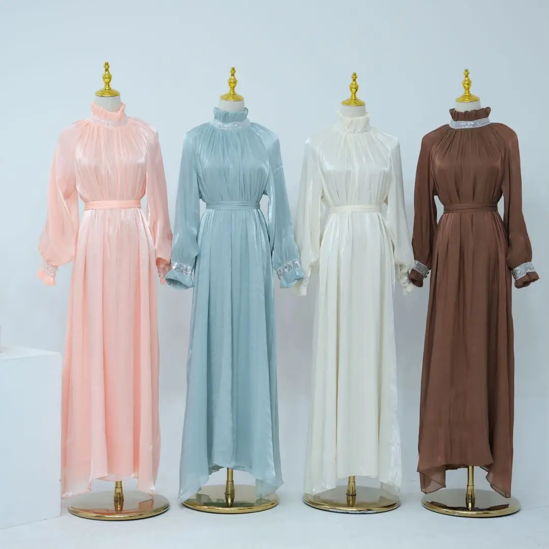 Uni Dubai turecki szykowny cekiny z paskiem wieczorowa długa sukienka muzułmanki eleganckie abaje marokański Kaftan odzież islamska