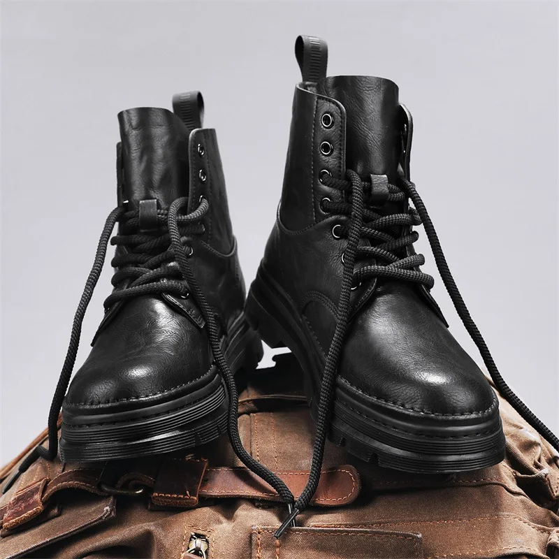 

Мужские ботильоны, мужские ботинки с высоким берцем в британском стиле в стиле ретро, высококачественная кожаная обувь, мужские мотоциклетные ботинки нового стиля 2025 года