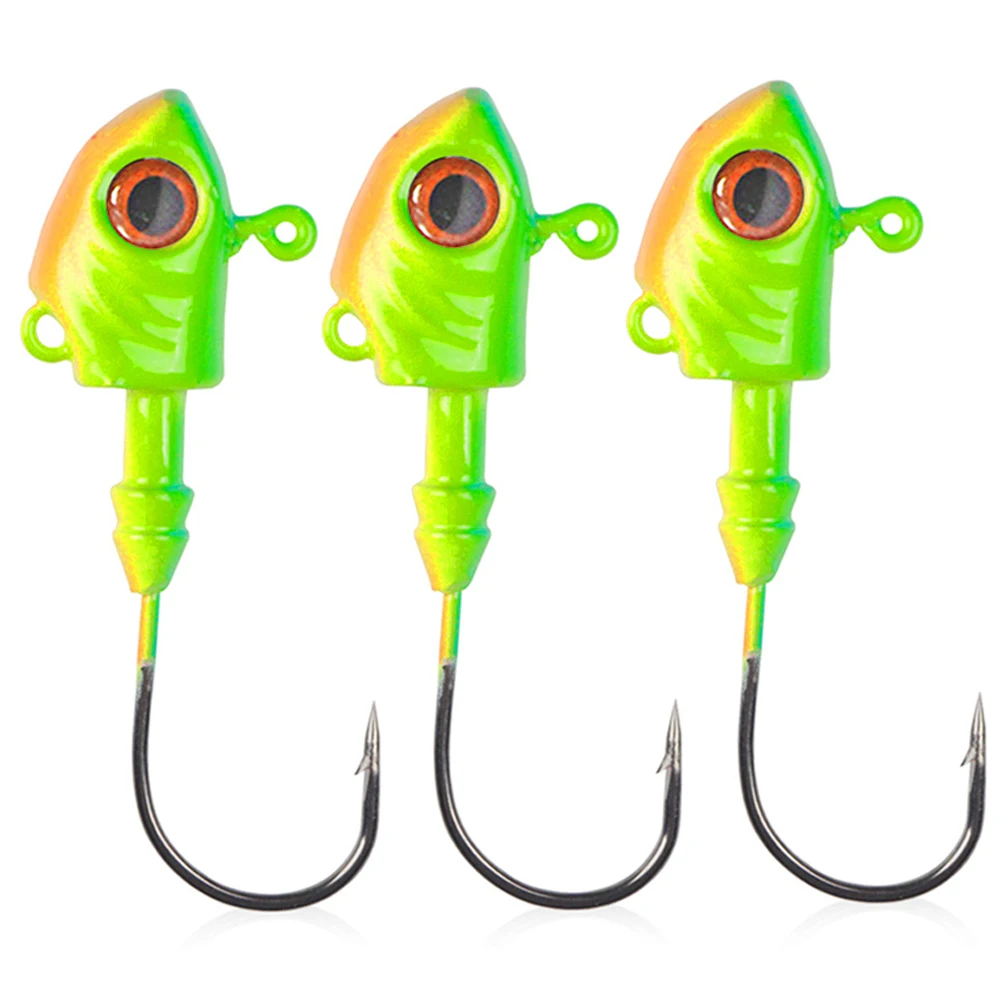 Winter Jig Head Fishing Hooks 3.5g 5g 7g 10g 14g 20g 28g 3PCS Worm Hook Bass Fish Tackle For Soft Lure Barbed Hook 3D Eyes