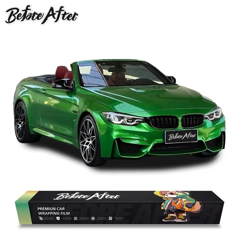 PET Metallic PET Super Gloss Green Hell Car Wrap Vinyl 1.52x17m Gloss Vehicle Vinyl Wrap Rolls for Car Graphics Auto Wrap