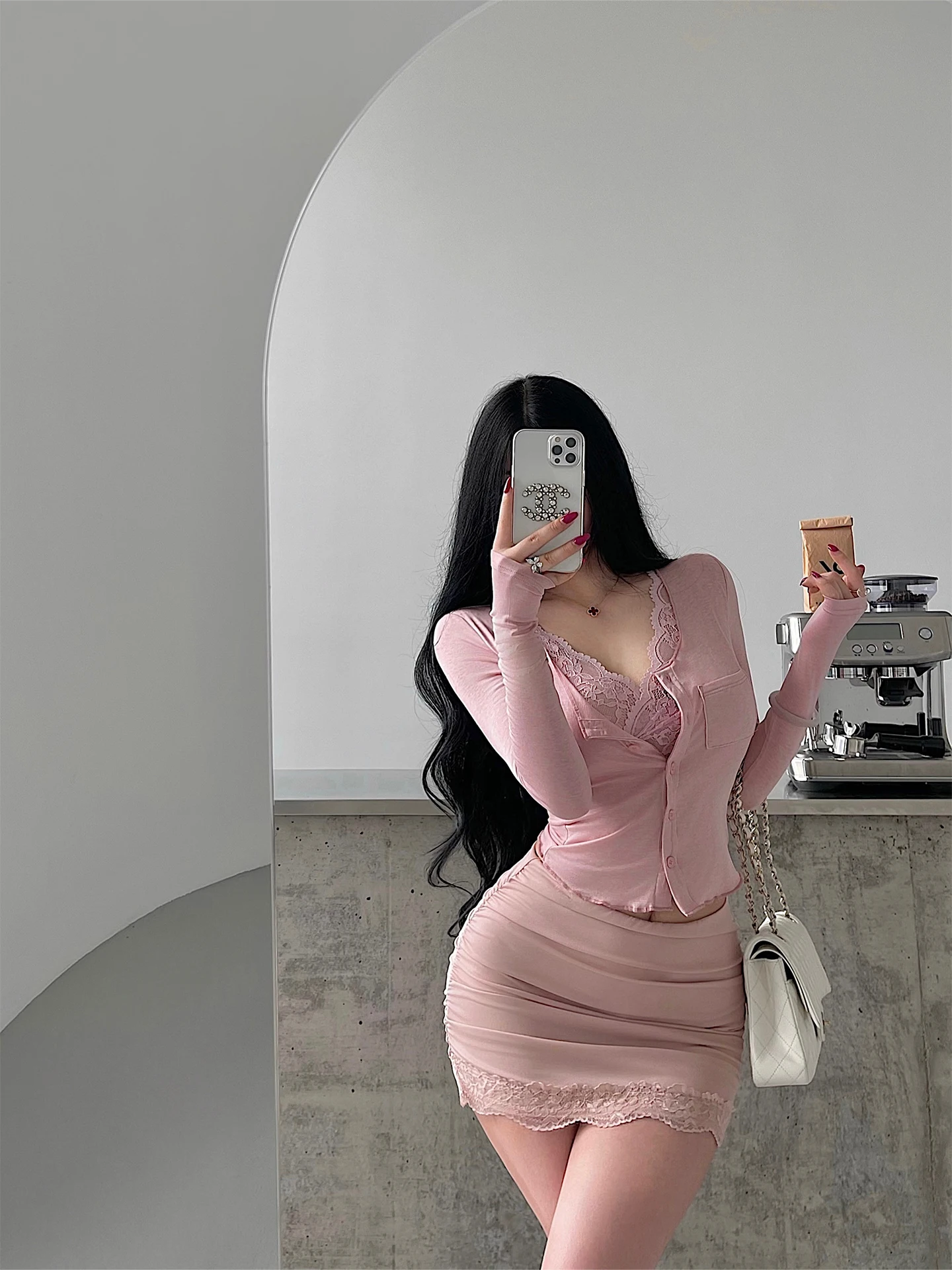 Pure Desire Sexy High Waist Slimming Anti-Light Lace  Pleated Bodycon  Skirt Short Skirt Women's Daily Wear