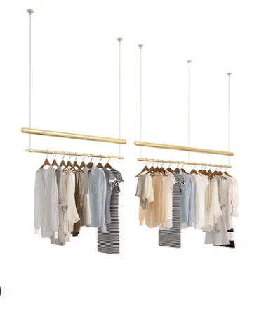 Clothing store hanging gold clothing rings, iron ceilings, hanging hangers, wedding racks, hanging clothes poles