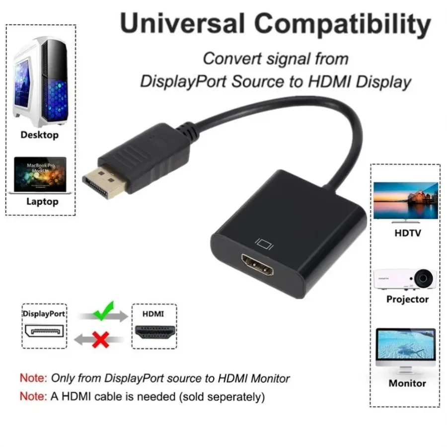 Grwibeou DisplayPort To HDMI-compatible Adapter DP Male To HD Female for Macbook Pro Air Projector Camera TV Laptop Computer