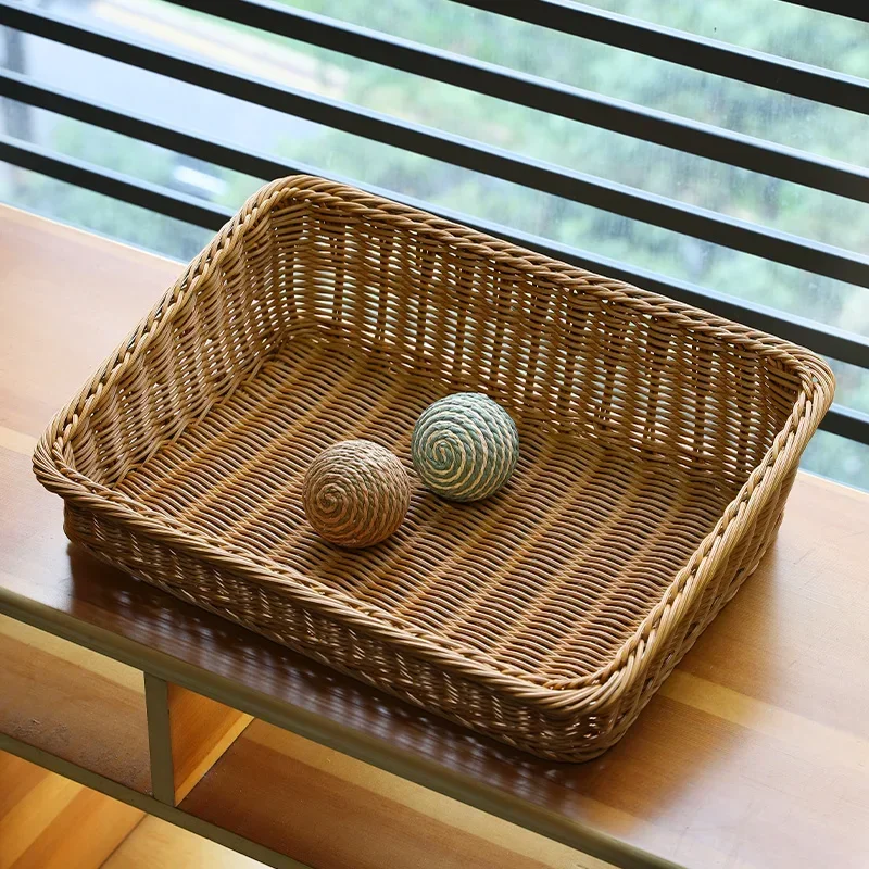 Rectangular Rattan Serving Tray Wicker Woven Basket Bathroom Tray Woven Bread Baskets With Handles Storage Basket For Parties