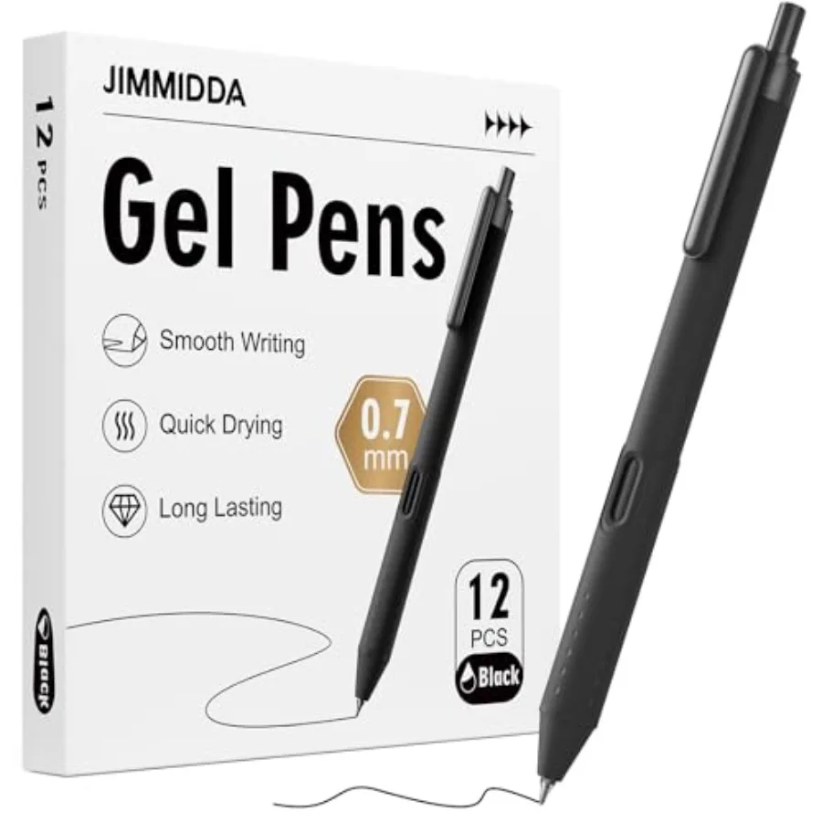 

Gel Pens 0.7mm - 12 Pack Smooth Quick-Drying Retractable Black Ink for Journaling