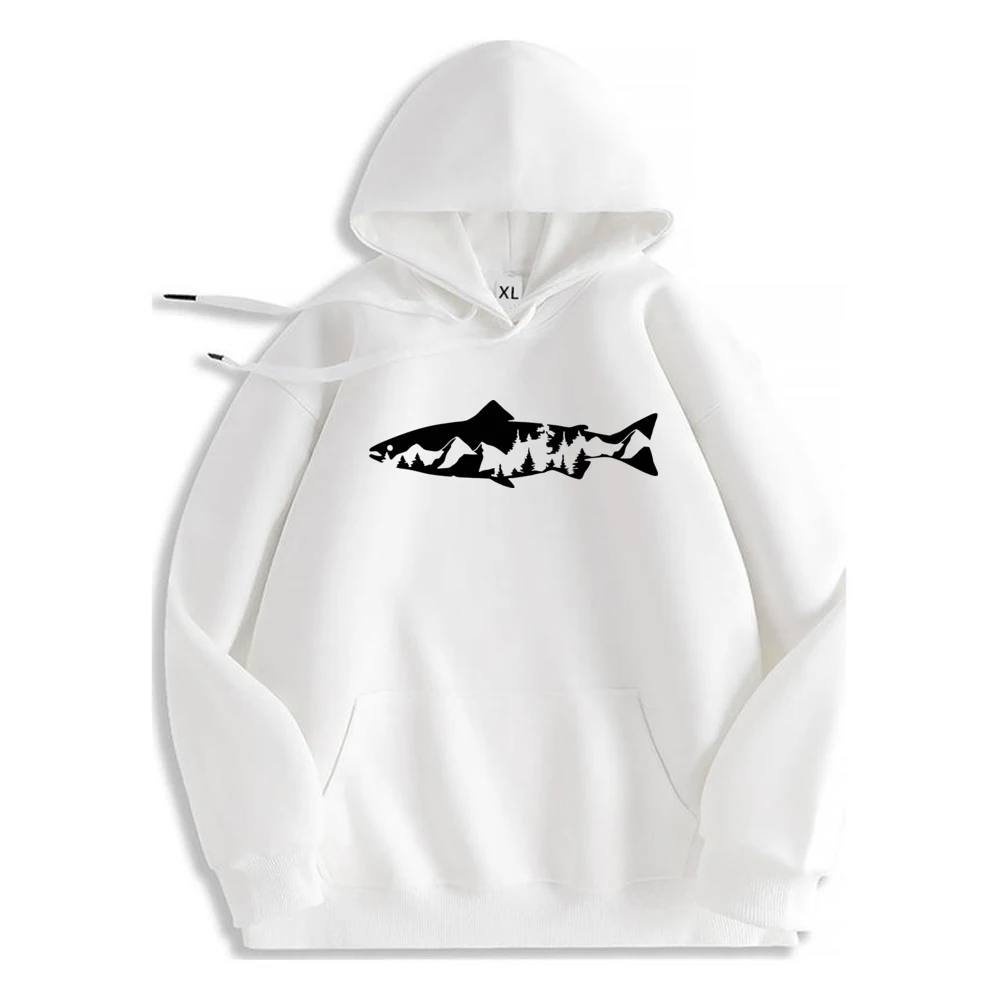 Fish And Landscape Hoodie Printed Long Sleeve Luxury Designer Comfortable Oversized Sweatshirt Casual