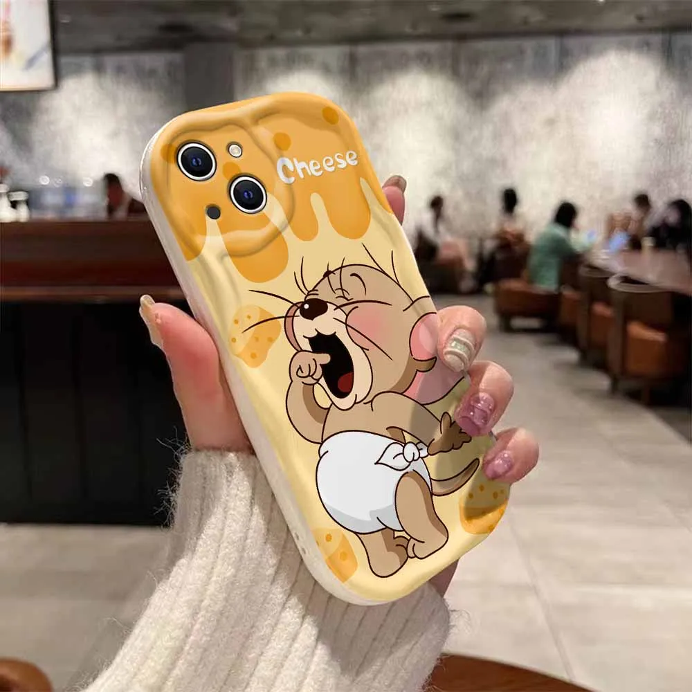 Cute cheese Yawn Jerry Cartoon 3D Wave Case For iPhone 15 14 13 12 11 Pro Max Mini X XR XSMAX 8 7 6S Plus Soft Silicone Cover