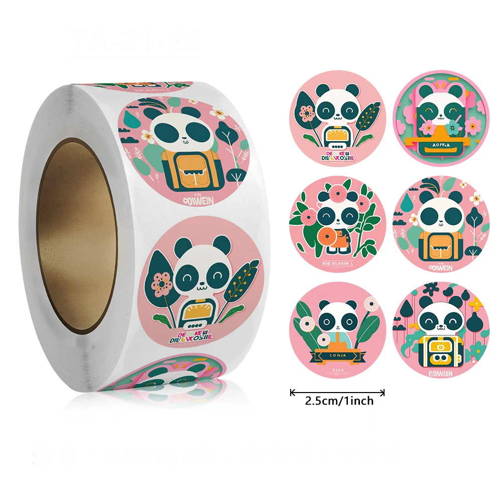 教師用のかわいい動物パンダステッカー、報酬学生作業ラベル、封筒シールラベル、文房具ギフト、1インチ、500個