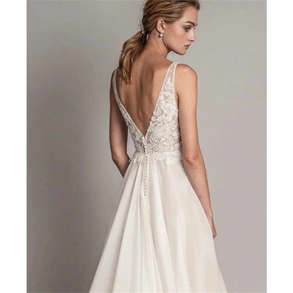 Abiti da sposa sexy in pizzo a V profondo Appliques in pizzo Fiori 3D con spalle scoperte Tulle Boho Abito da sposa 2024 nuovo personalizzato ﻿ A044