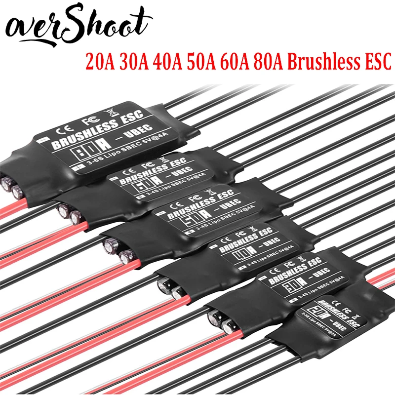 20A 30A 40A 50A 60A 80A Brushless ESC with UBEC 2-6S for RC Airplanes Helicopter