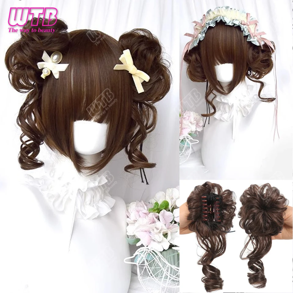 

Synthetic Cosplay Lolita Harajuku Wig With Bangs Natural Wavy Wigs Brown Black Halloween Wigs