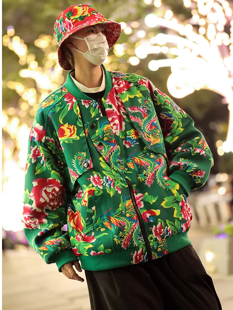 

Мужская куртка-пилот в стиле High Street с цветочным принтом, весенняя, трендовая, утепленная, для пар, на молнии