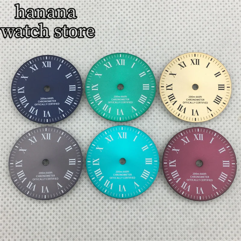 29 مللي متر مؤشر روماني الاتصال الهاتفي الذهب الأسود الأحمر الأزرق الهاتفي الأخضر توهج لحركة سلسلة NH34 NH35 NH36 ETA2824 PT5000 ميوتا DG