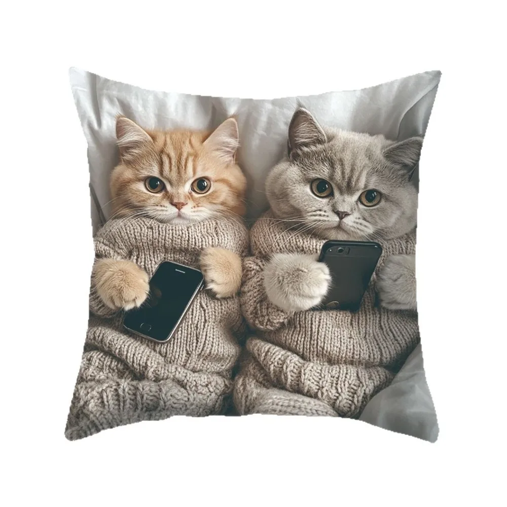 Creative Cute Cartoon Cat Cushion Creative Pattern Simple Printed Throw Cushion Sleeping Bubble Cushion Case Gift Cat Lovers
