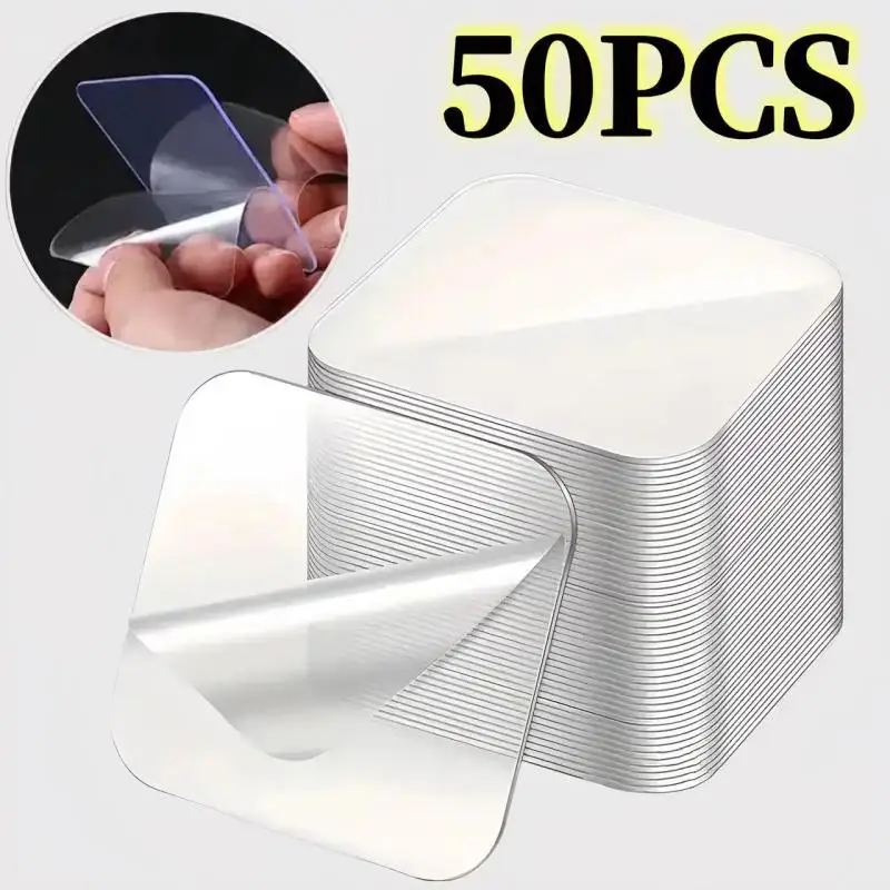 50PCS 57x57MM No Traces Double Sided Adhesive Tape Transparent Nano Tape Wall Stickers Reusable Household Products Adhesives