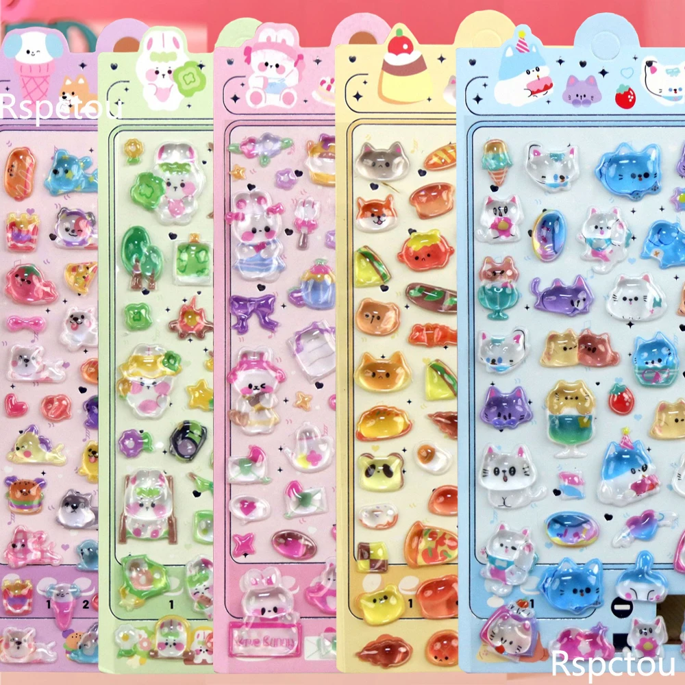 Kawaii Tier-Aufkleber mit 3D-Relief, Niedliche Handgemachte DIY-Kristall-Sticker für Notizbücher, Scrapbooks, Gitarren-Dekoration