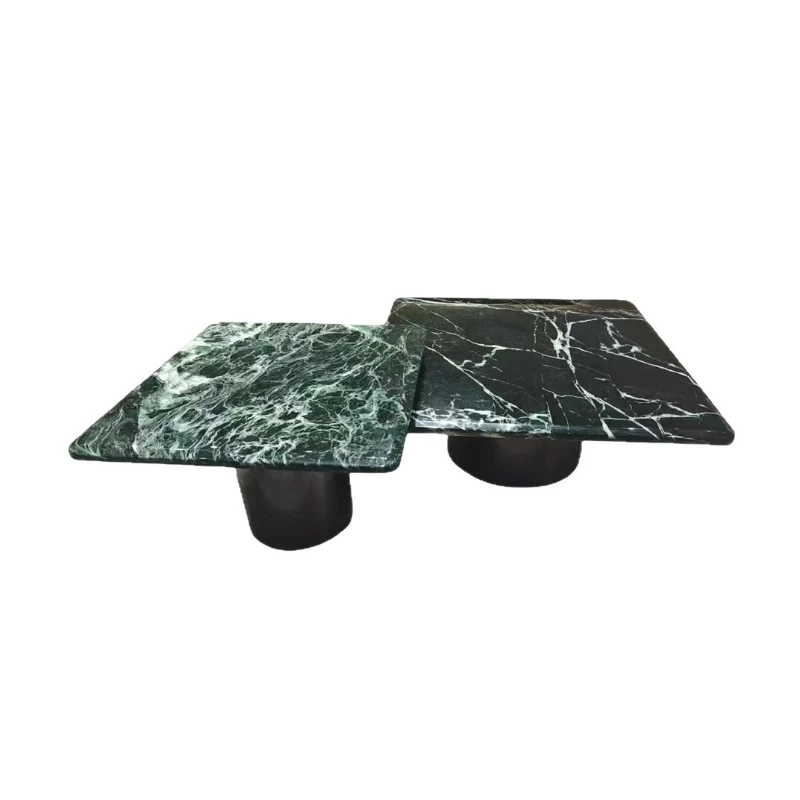 

High-end large flower green natural luxury stone combination coffee table high and low marble coffee table combination