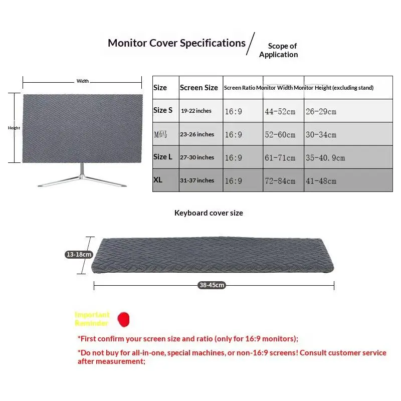 Novo conjunto de capa contra poeira para monitor de computador, conjunto de 2 peças (1 capa para monitor e 1 capa para teclado), elástica, adequada para monitores de 27 a 30 polegadas