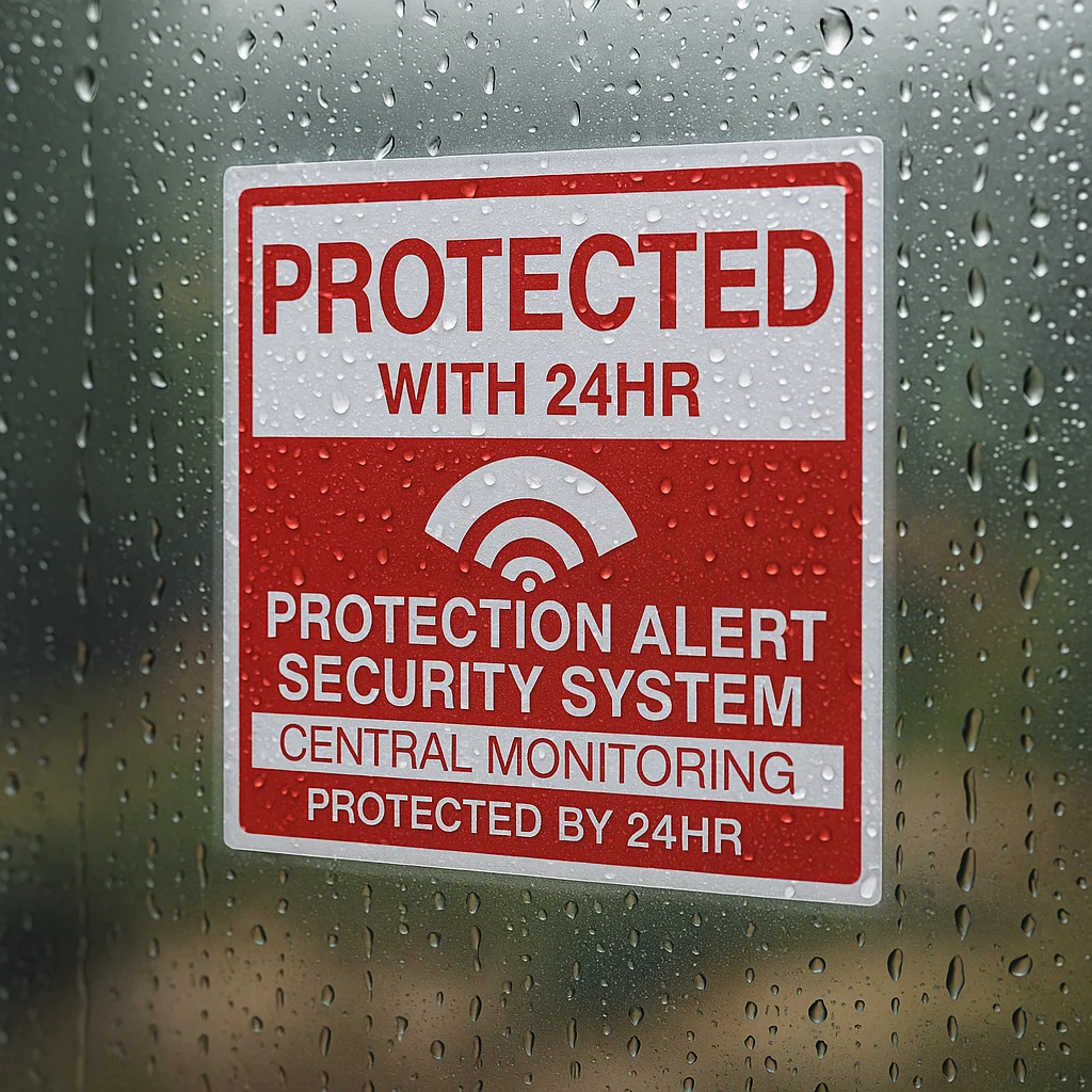 5pcs Waterproof Security Warning Sticker – 24 Hour Protection Alert Decal for Doors & Windows, Weatherproof Anti-Theft Safety
