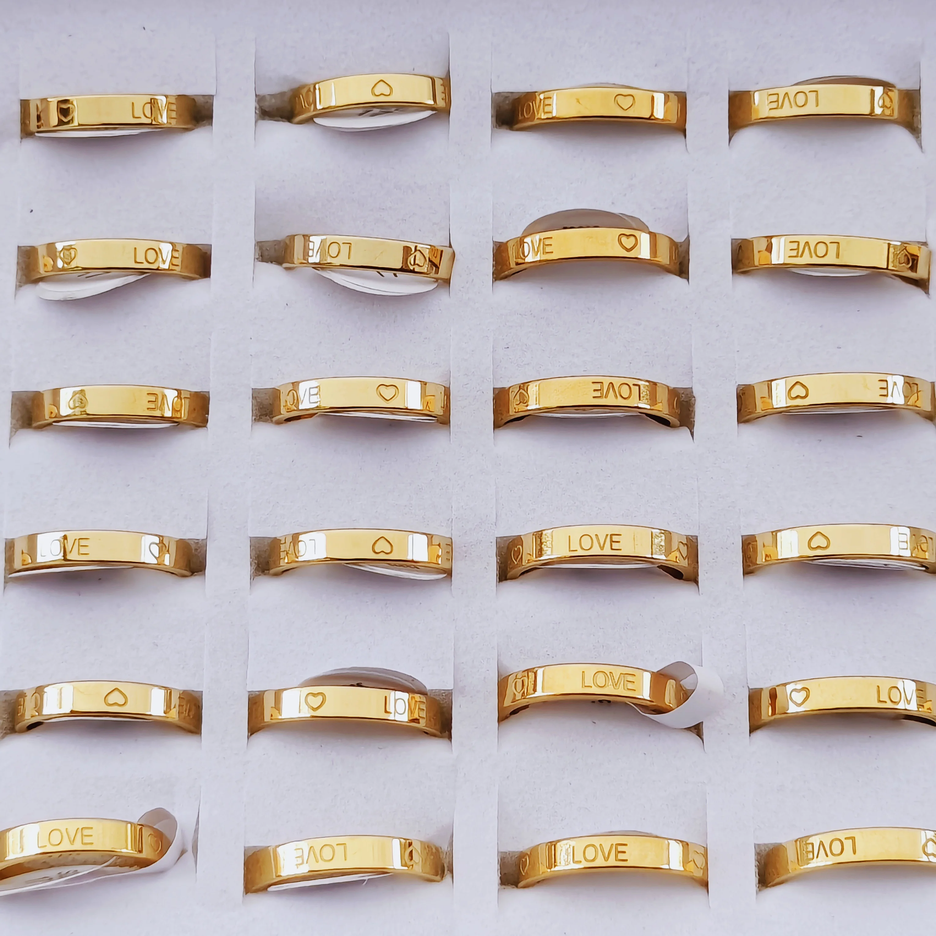36pcs/Lot Wholesale Stainless Steel Ring 4MM for Women Charming Sweet Jewellery Engraved Design High Quality Finger Decoration