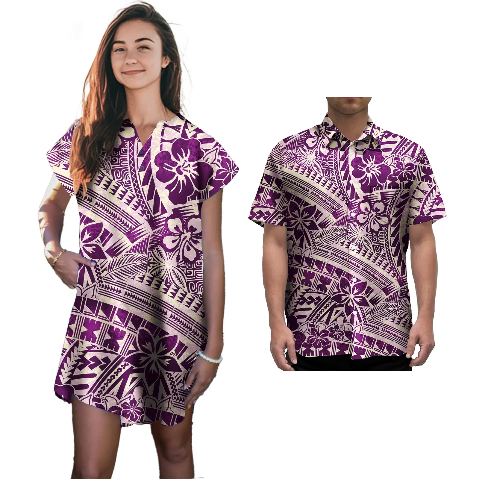 คู่ชุดซามัวชุดสตรีชุดราตรีผู้ชายฮาวายเสื้อชายหาดคู่ 2 ชิ้นชุด CUSTOM Polynesian Tapa เสื้อผ้า