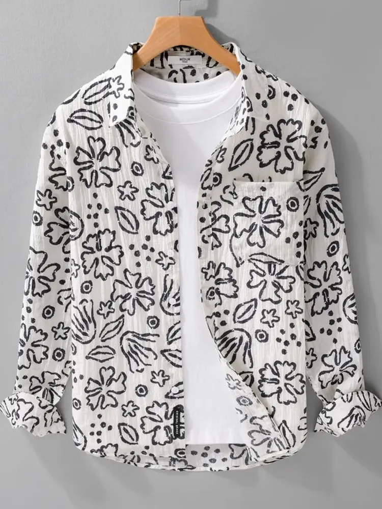 

Artistic Printed Long Sleeve Men's Shirt Fashionable And Handsome Spring Autumn 2025 New Style Versatile Stylish Trendy Cotto...