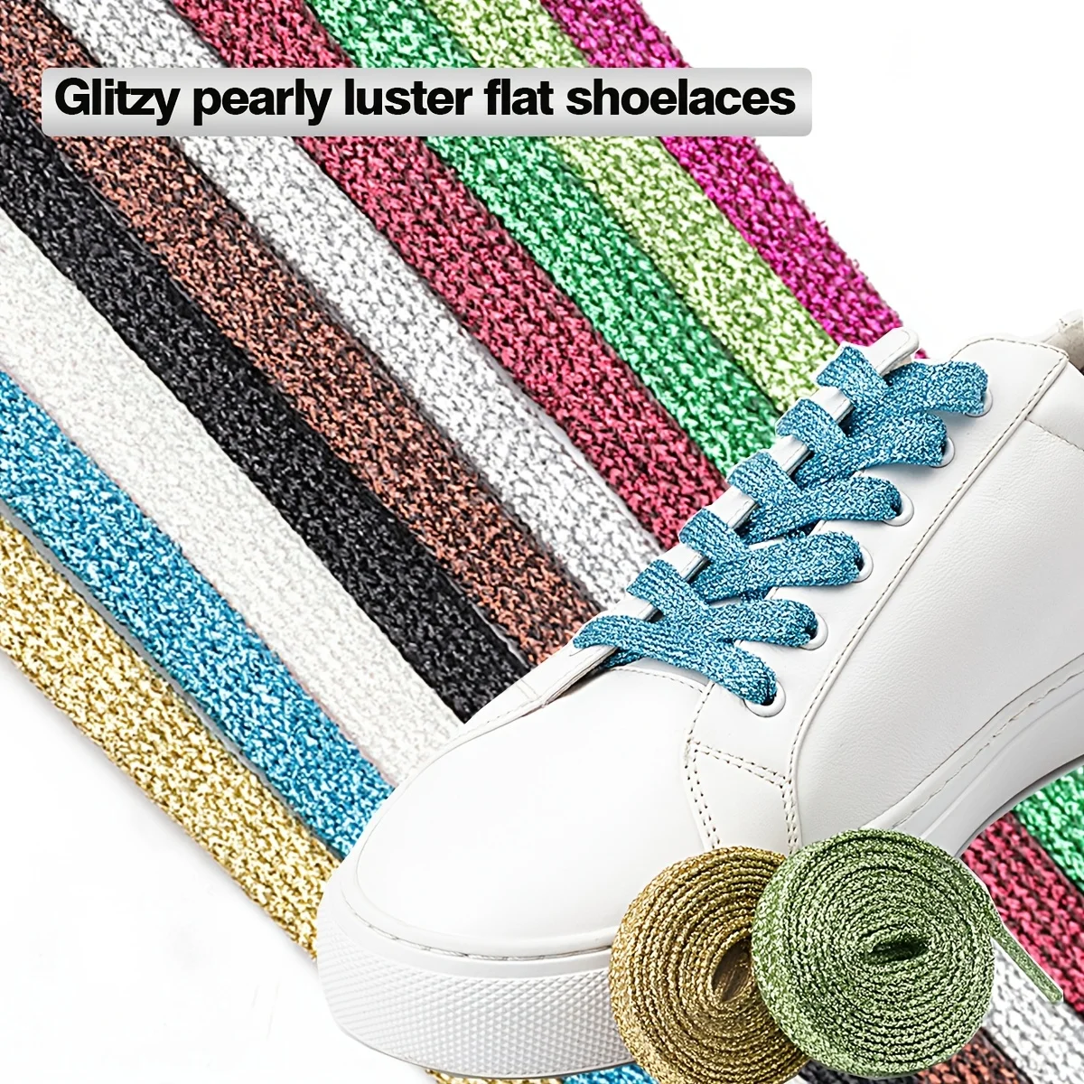 1 Pair Glam Style Sequin Shoelaces,Solid Color Flat Lustrous Flat Shoestrings, Soft Hollow Weave, for Canvas Sneakers, Athletic
