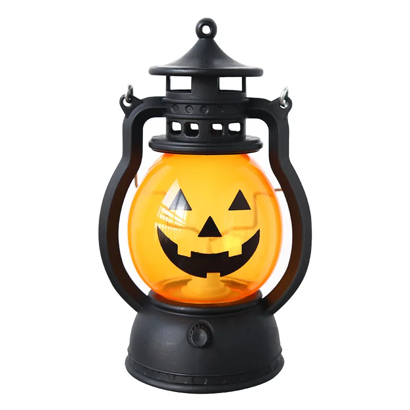 Halloween Pumpkin Lantern Vintage Hanging Lanterns LED Lamp Electronic Candle Tabletop Ornament for Home Party Haunted House Use