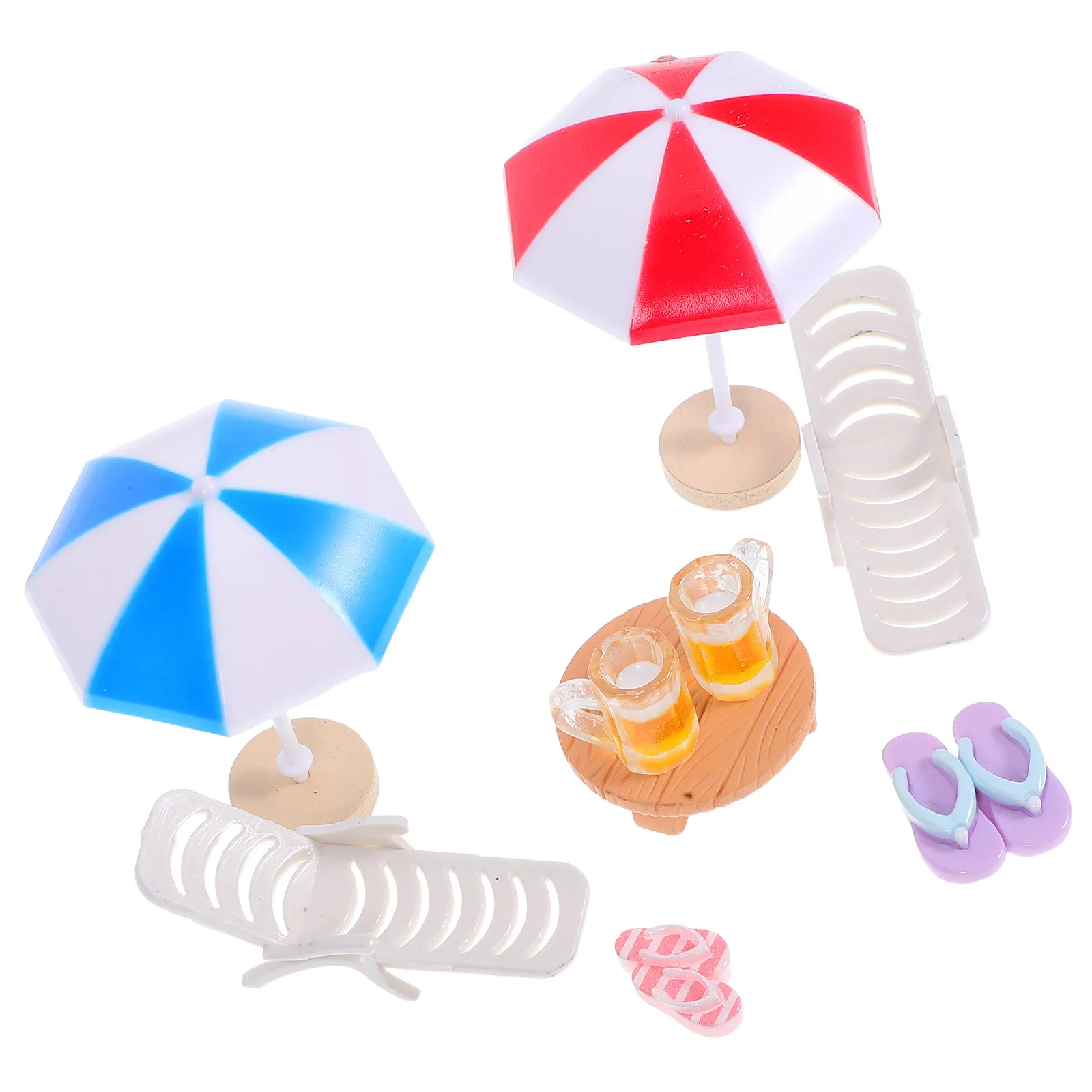 

1Set Micro Beach Decoration Miniature Beach Accessories Set Poolside Chairs Umbrella Slippers Seaside Dollhouse Fairy Garden