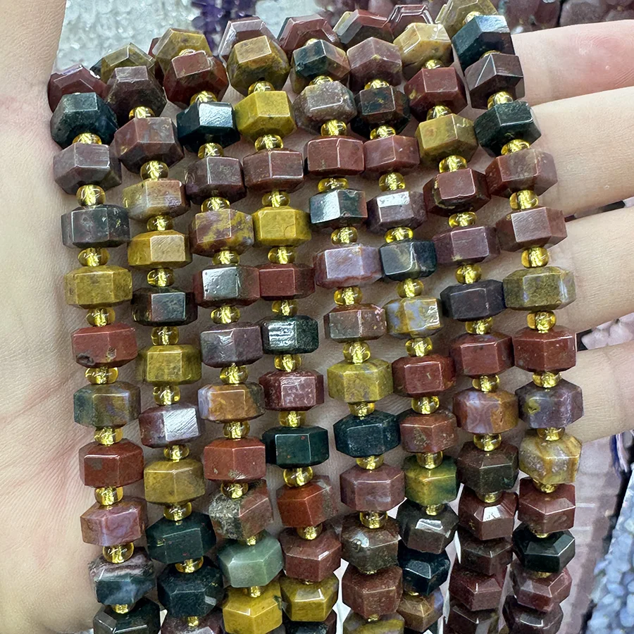 Natural Ocean Agate Cylindrical Section Beads Round cake Stone Loose Spacer For Jewelry Making DIY Necklace Bracelet 15'' 6-9mm
