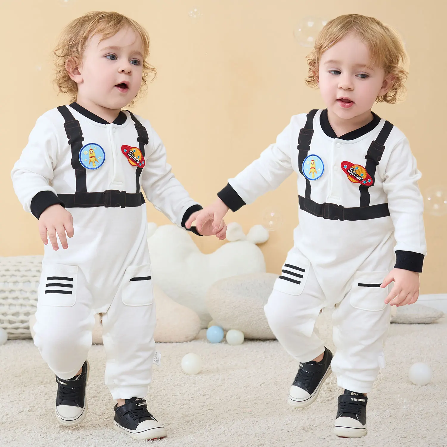 

Umorden Cotton Baby Astronaut Costume Jumpsuit Infant Boys Girls 0-3M 3-6M 6-12M 12-18M Spring Autumn Birthday Fancy Dress White