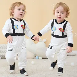 Umorden Cotton Baby Astronaut Costume Jumpsuit Infant Boys Girls 0-3M 3-6M 6-12M 12-18M Spring Autumn Birthday Fancy Dress White
